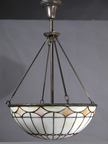 Arts & Crafts Leaded Glass Inverted Dome with Elongated Diamonds